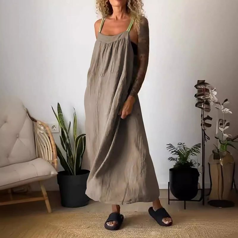 Women's Simple Cotton And Linen Suspender Dress