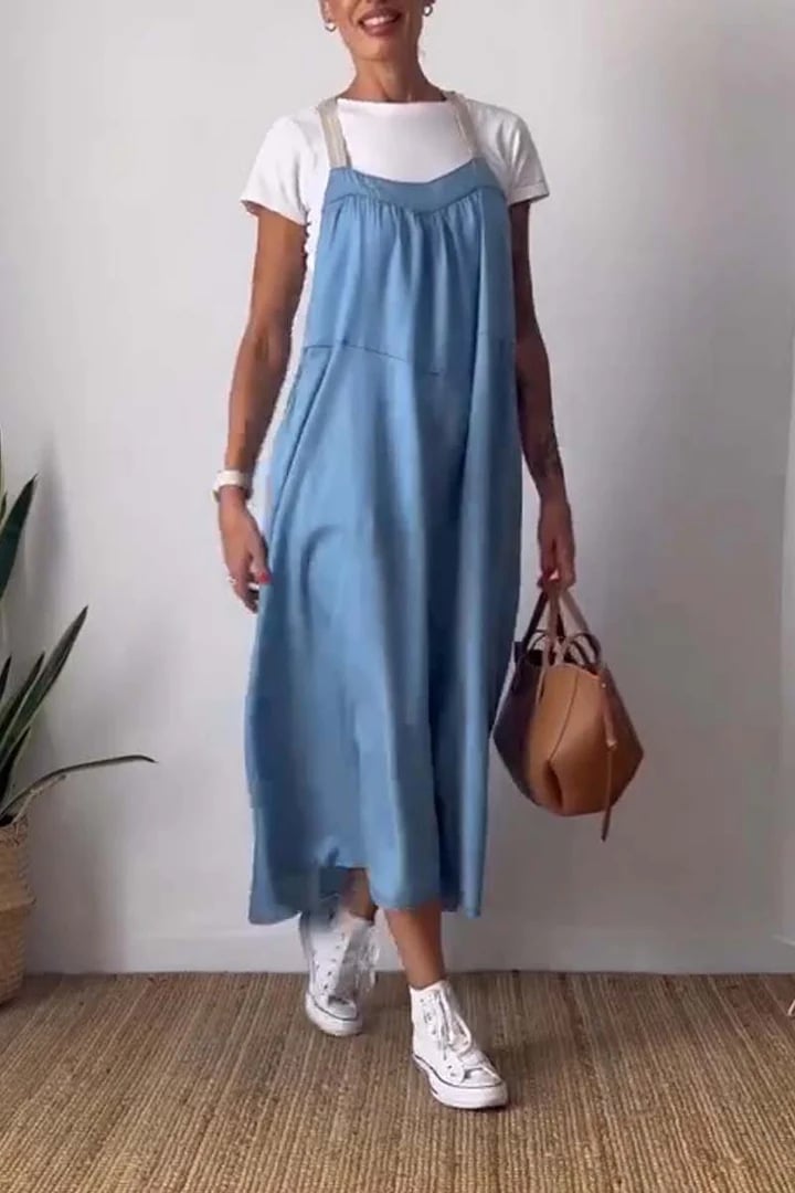 Women's Simple Cotton And Linen Suspender Dress