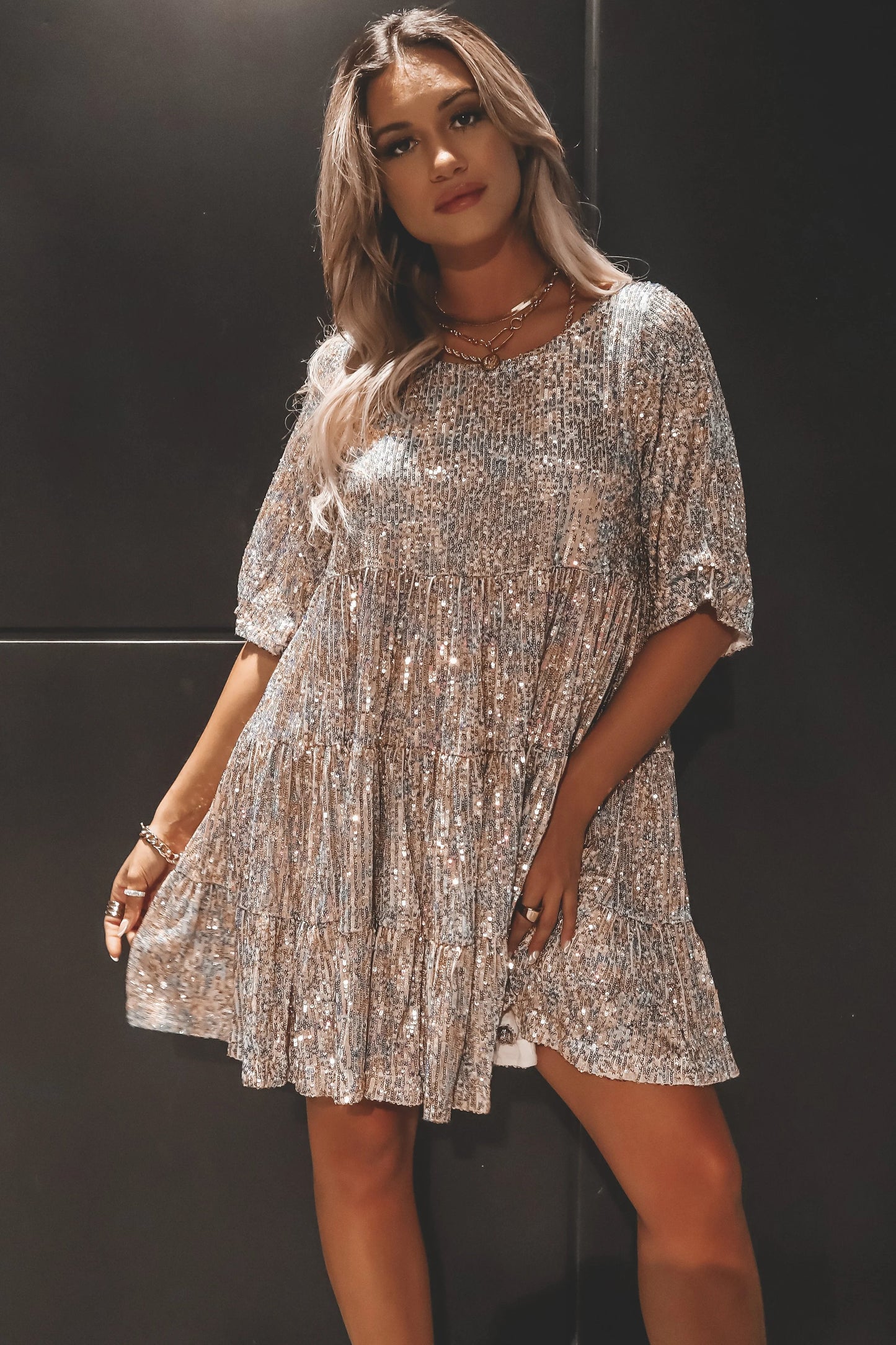 2024 Summer Sequin Baby Doll Dress