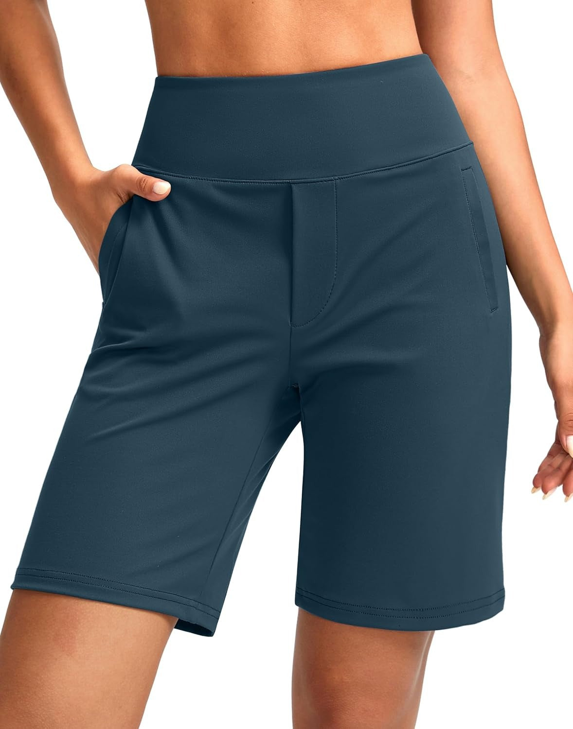 Women's 9-Inch Solid-Color High-Waisted Straight-Leg Shorts