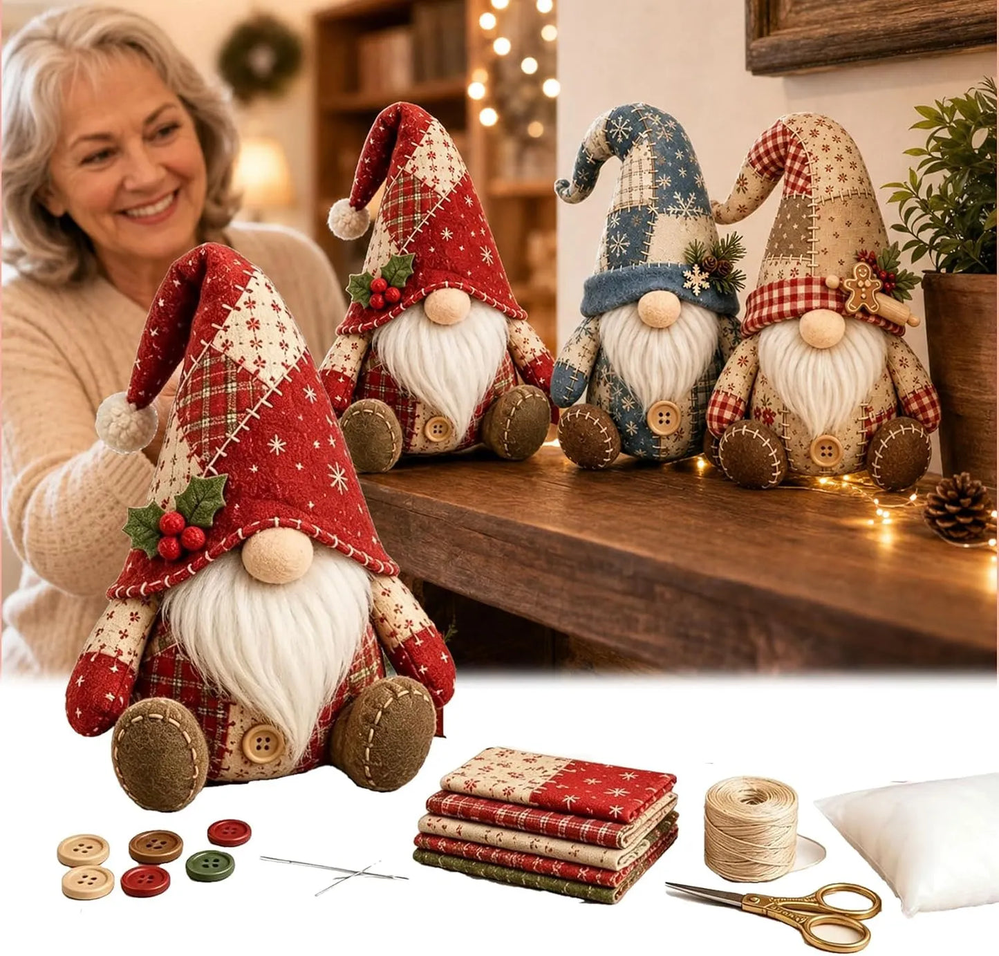 🧵🥇Patchwork-Style Gnome DIY Kit – Create Your Own Adorable Animals