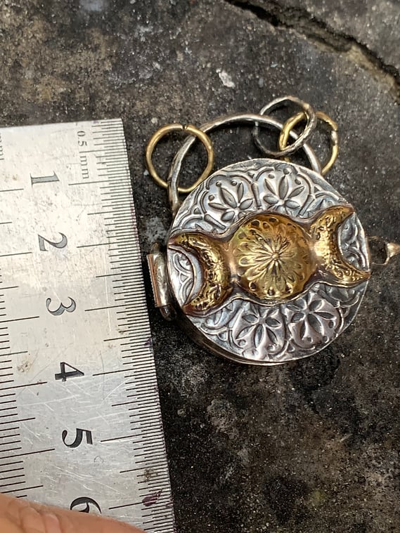 925 Silver Triple Moon & Tree of Life Locket with Real Quartz Crystal