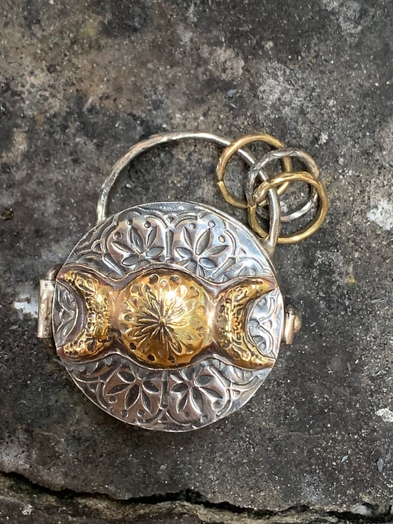 925 Silver Triple Moon & Tree of Life Locket with Real Quartz Crystal