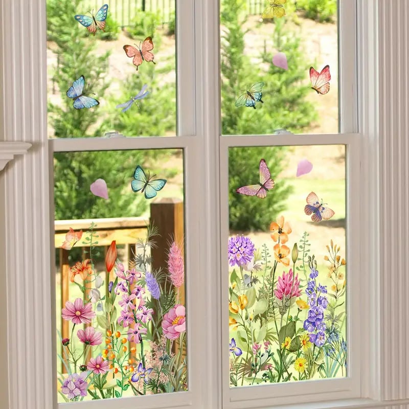 💐Colorful Floral Bouquet Window Sticker🖼️(Cut To Size Freely)