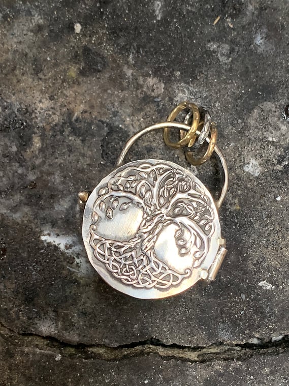 925 Silver Triple Moon & Tree of Life Locket with Real Quartz Crystal