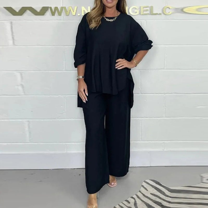💕Women's Long Sleeve Blouse and Wide Leg Pants Set