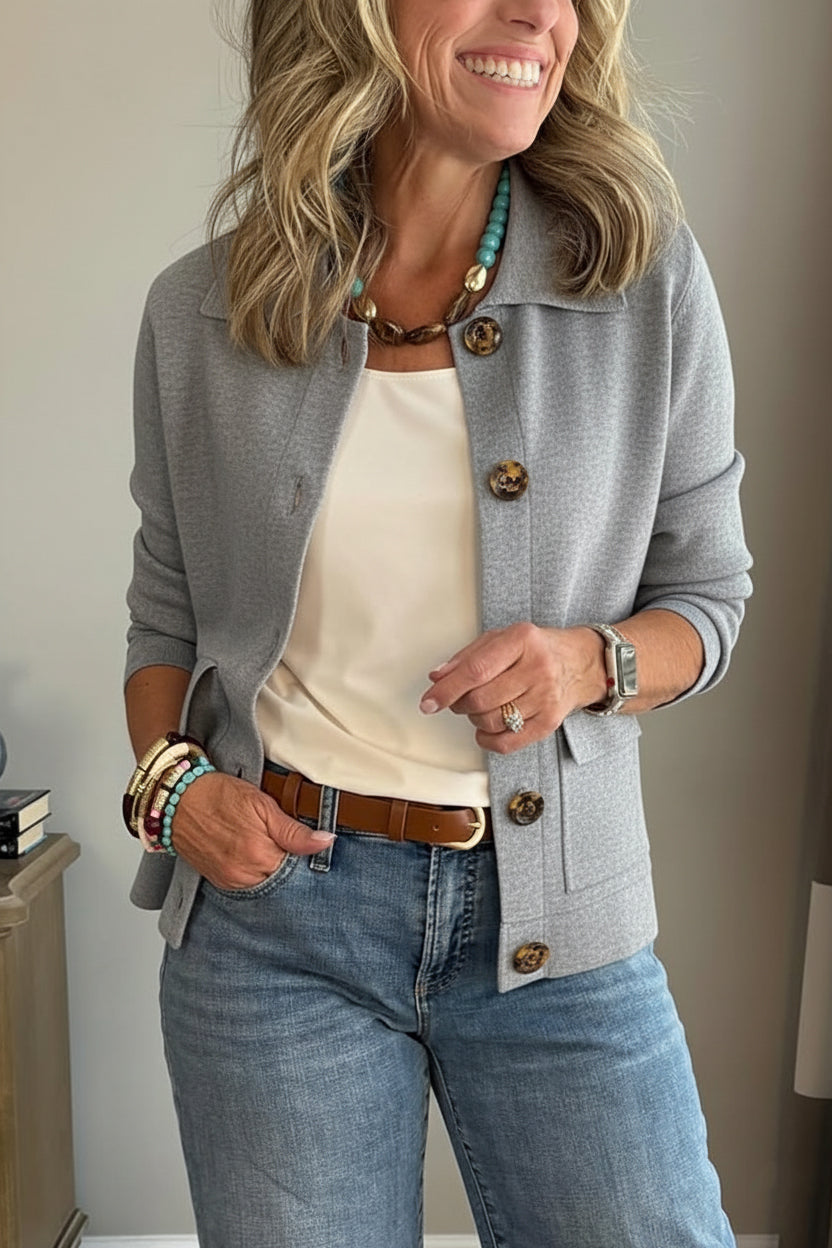 Casual Lapel Pocket Solid Color Jacket