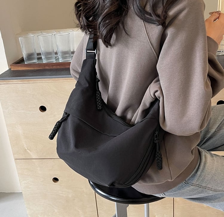 Women's Fashion Plain Color Nylon Crossbody Bag