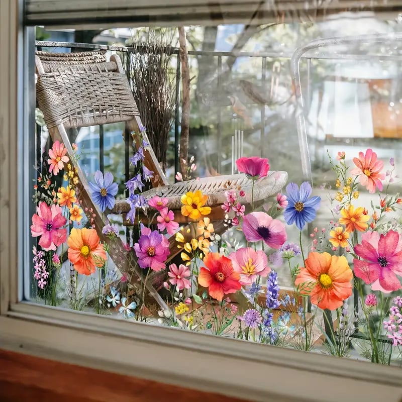 💐Colorful Floral Bouquet Window Sticker🖼️(Cut To Size Freely)