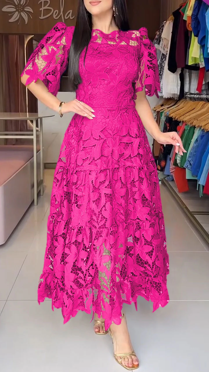 💕Women's Short-Sleeved Lace Hollow Dress