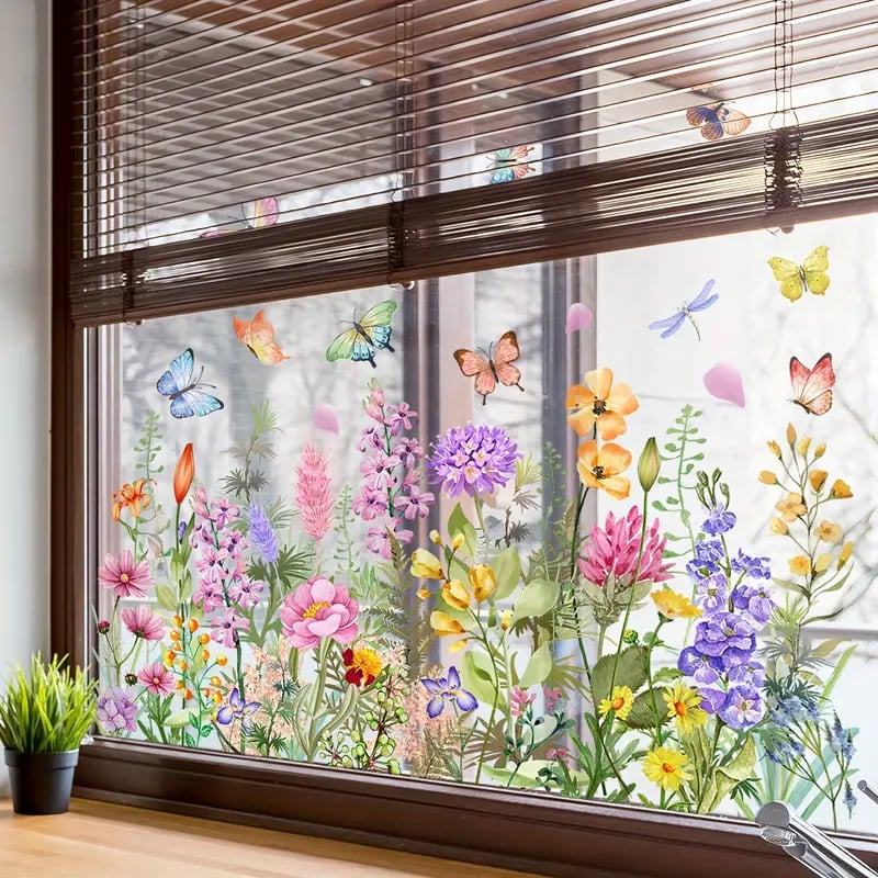💐Colorful Floral Bouquet Window Sticker🖼️(Cut To Size Freely)