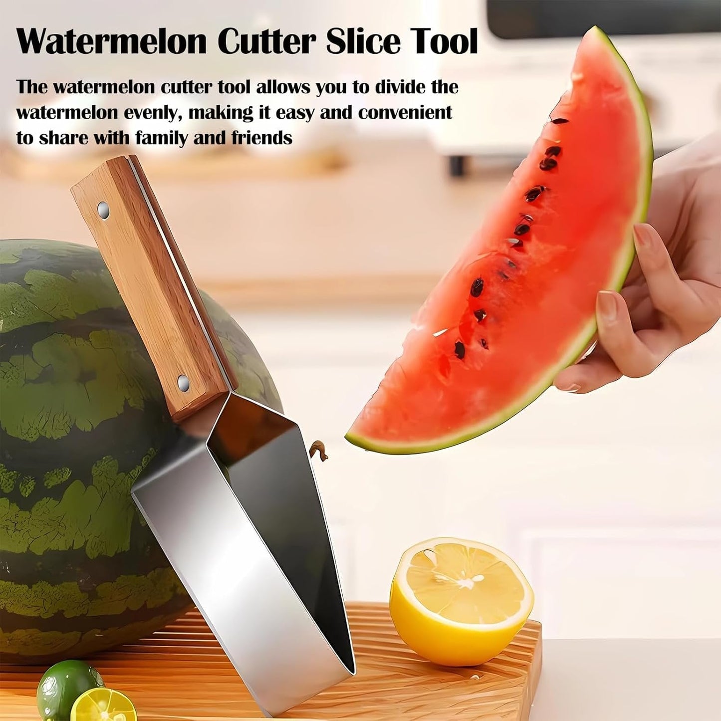 🍉Triangle Watermelon Cutter, Stainless Steel With Wooden Handle
