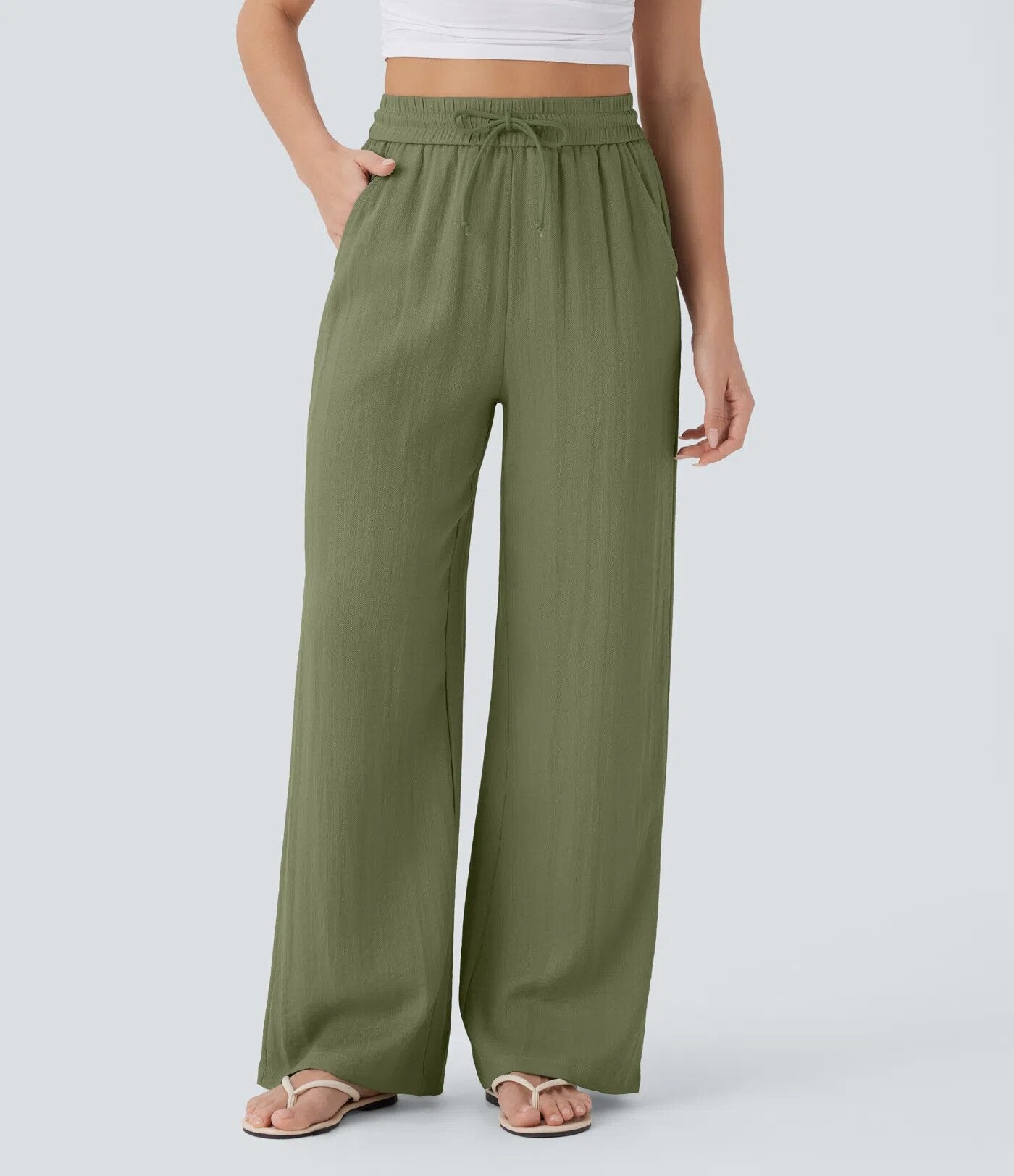 Lightweight Summer Linen Pants Solid Color Drawstring Casual Pants