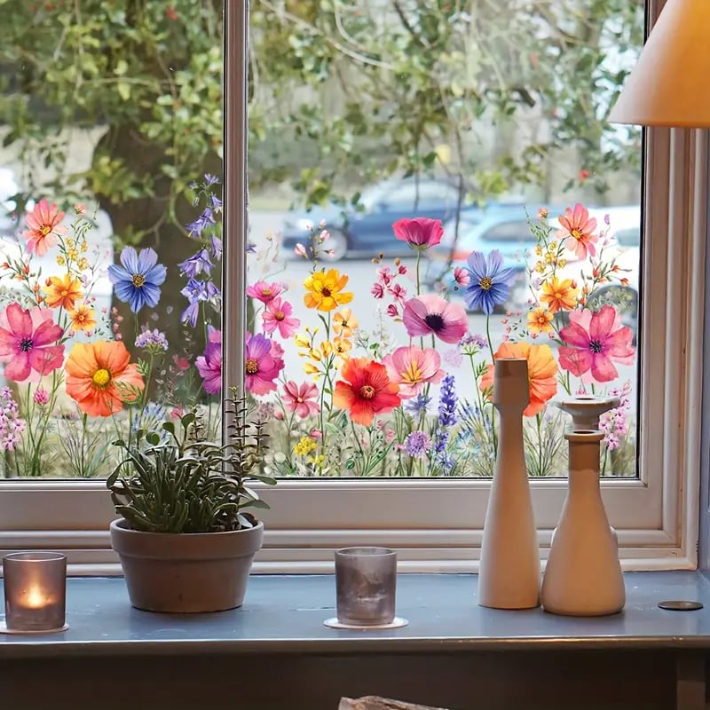 💐Colorful Floral Bouquet Window Sticker🖼️(Cut To Size Freely)