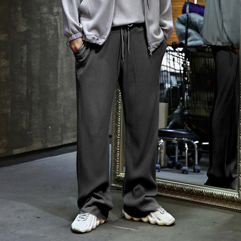 Fashion Men's Drawstring Pants Mid Waist Straight Leg Long Pants