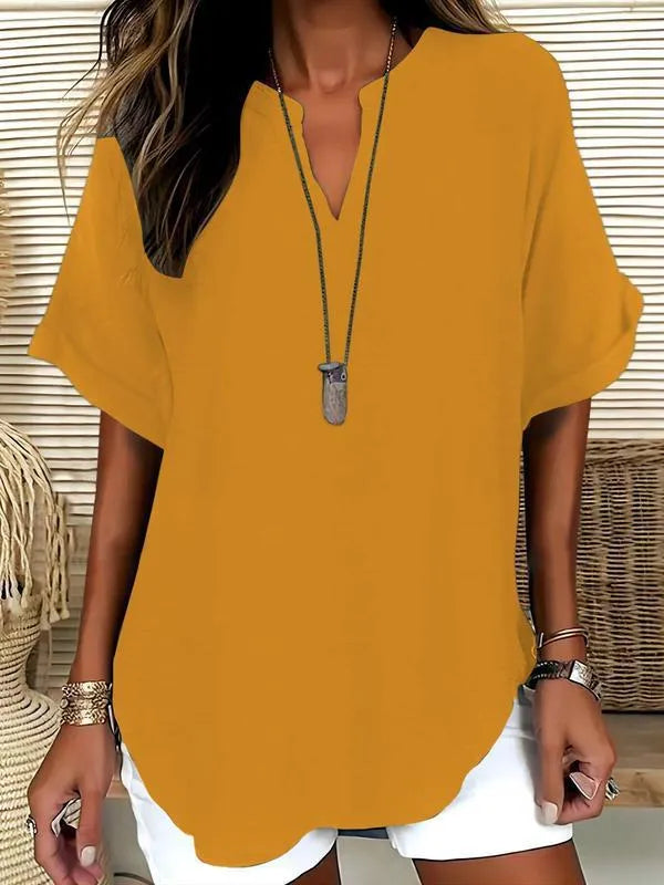 Summer Fashion Choice - Women's Solid Color Short-Sleeve Shirt