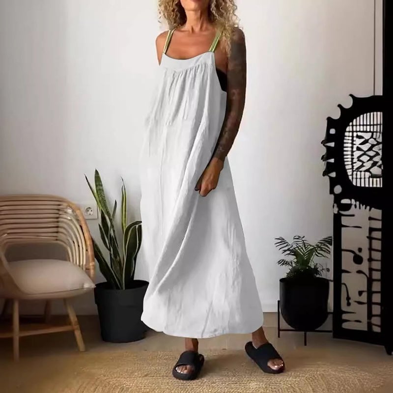 Women's Simple Cotton And Linen Suspender Dress