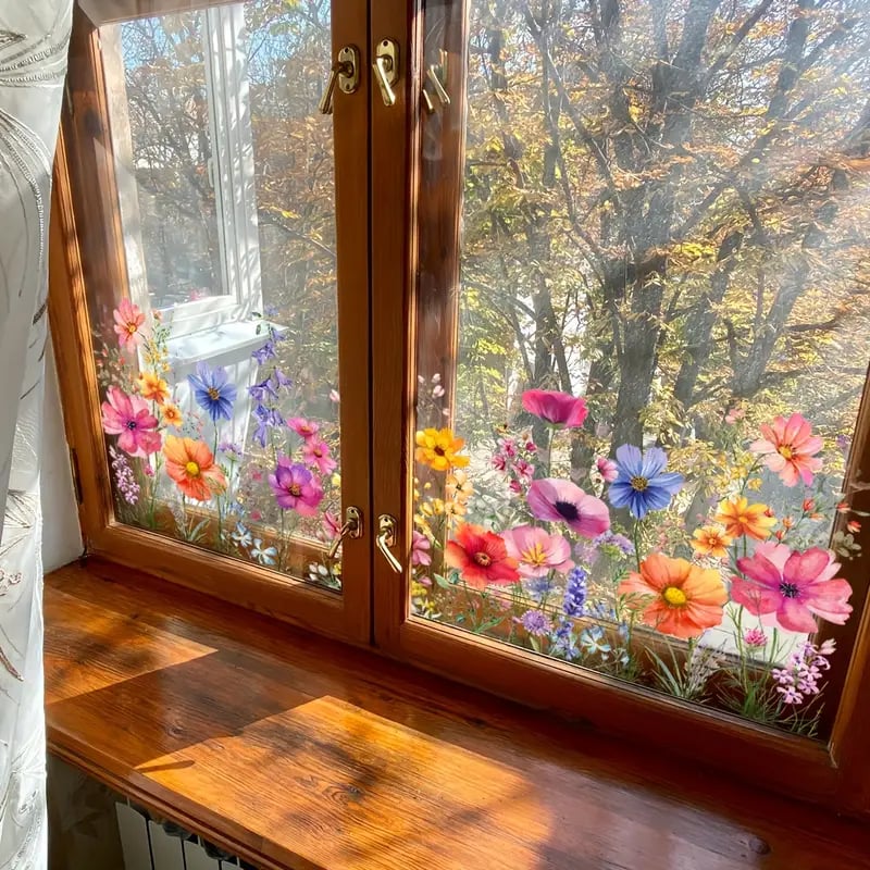 💐Colorful Floral Bouquet Window Sticker🖼️(Cut To Size Freely)