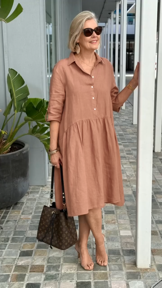New Women's Cotton Linen Casual Dress