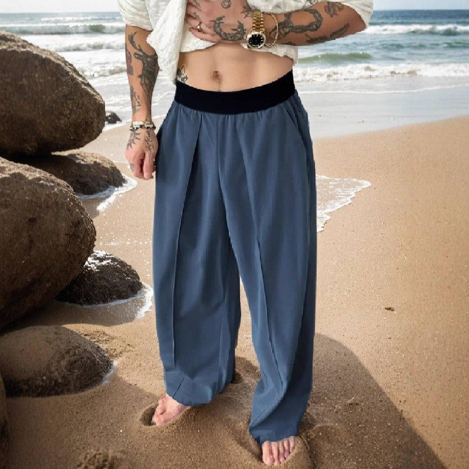 ✨Wide-Leg Freedom✨Men's Pleated Wide-Leg Trousers with Elastic Waist