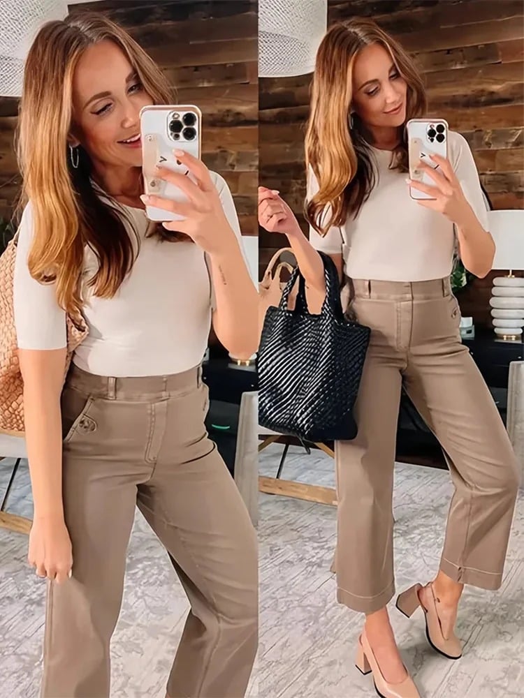 Women Stretch Twill Cropped Wide Leg Pant-(BUY 2 FREE SHIPPING)
