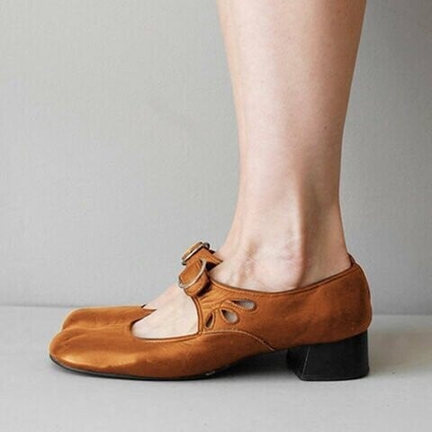 Mary Jane leather comfortable low heeled buckle strap shoes