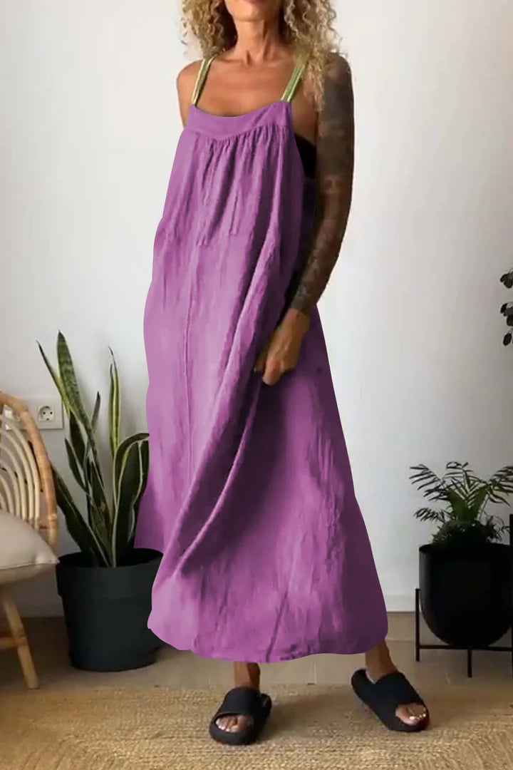 Women's Simple Cotton And Linen Suspender Dress