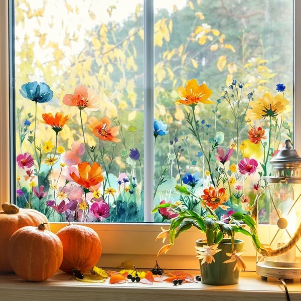 💐Colorful Floral Bouquet Window Sticker🖼️(Cut To Size Freely)