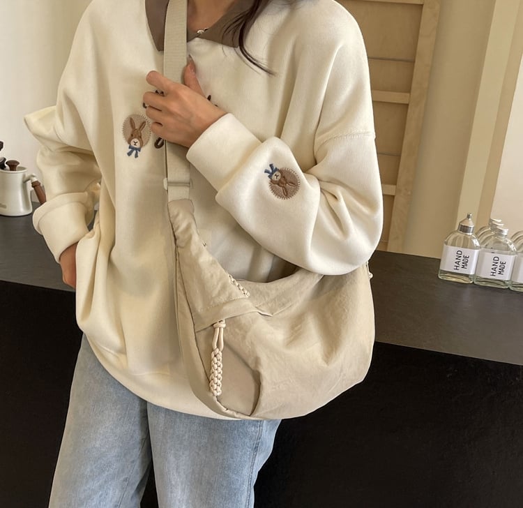 Women's Fashion Plain Color Nylon Crossbody Bag