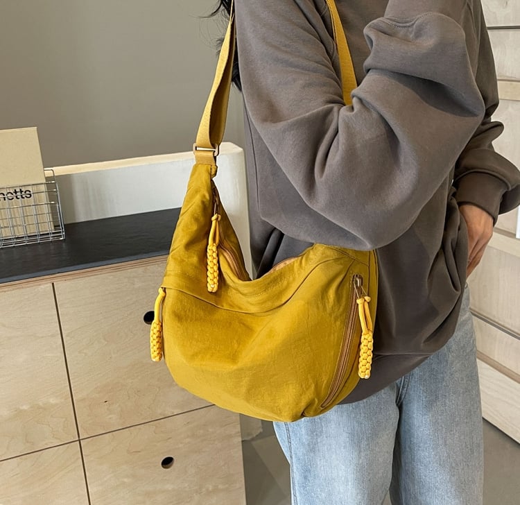 Women's Fashion Plain Color Nylon Crossbody Bag