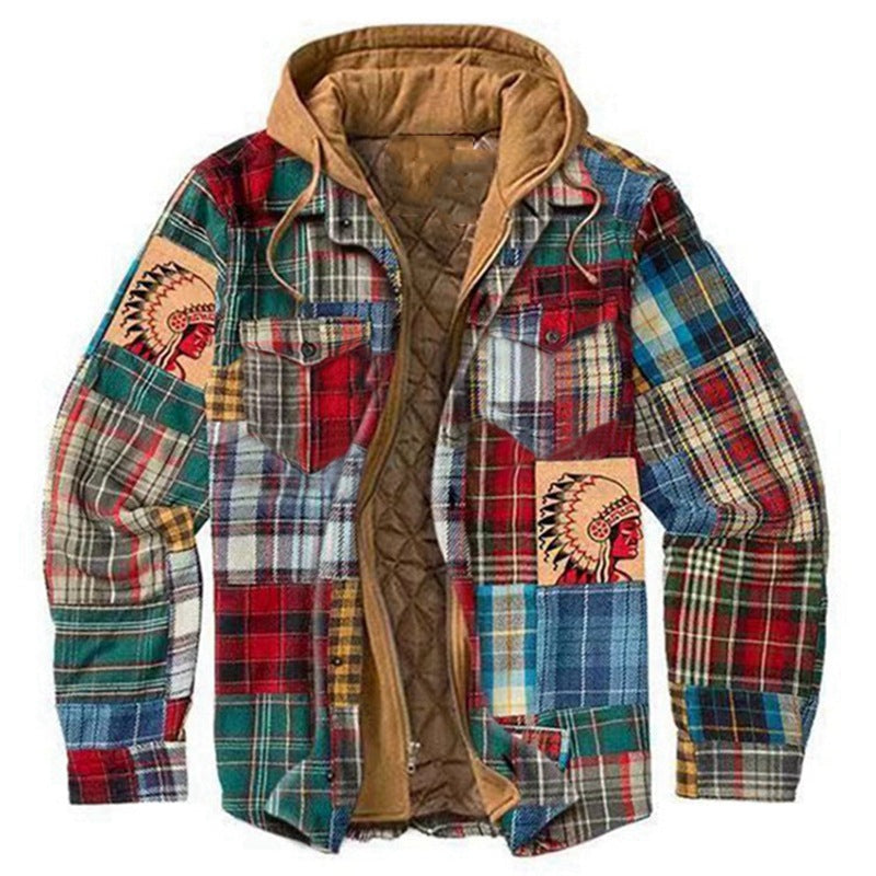 MEN'S CASUAL OUTDOOR THICK PLAID FASHION WIND HOODED