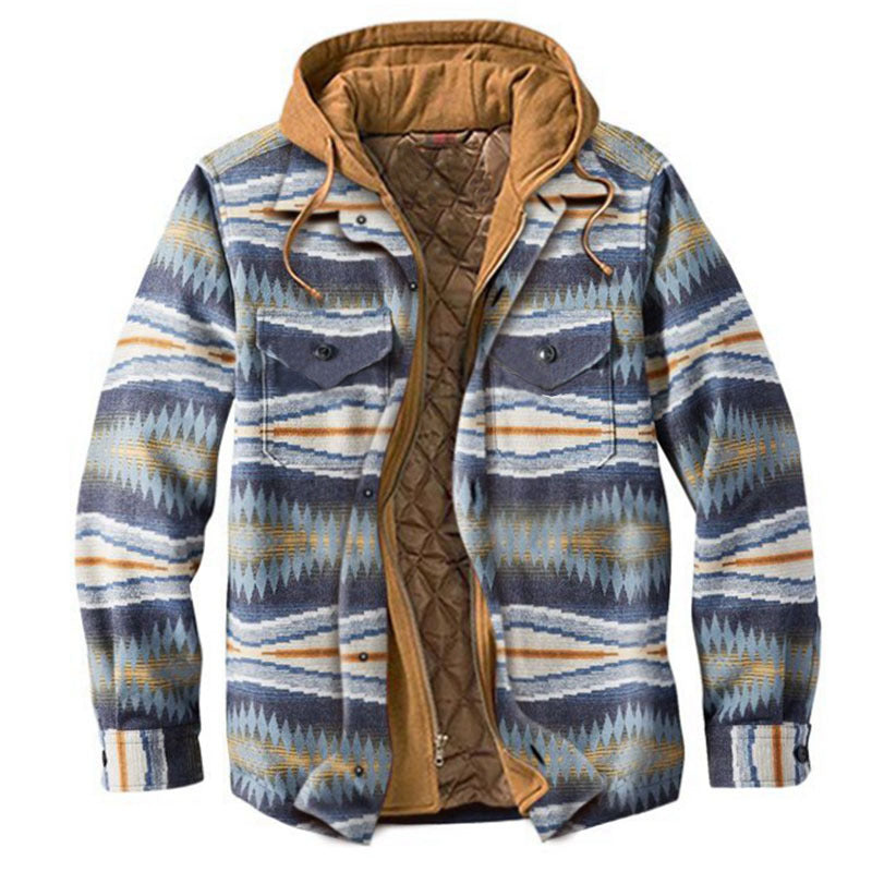 MEN'S CASUAL OUTDOOR THICK PLAID FASHION WIND HOODED