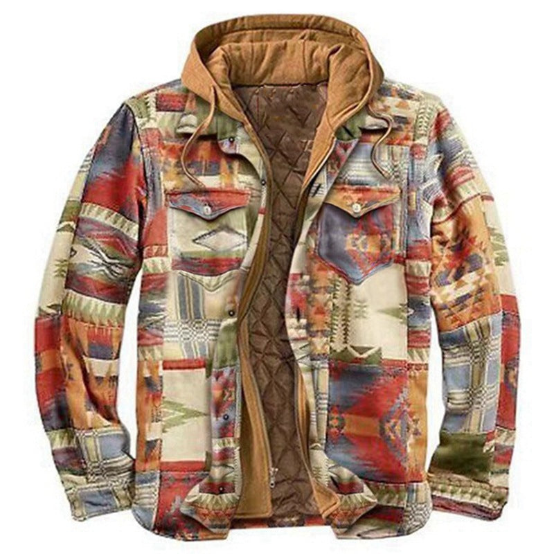 MEN'S CASUAL OUTDOOR THICK PLAID FASHION WIND HOODED