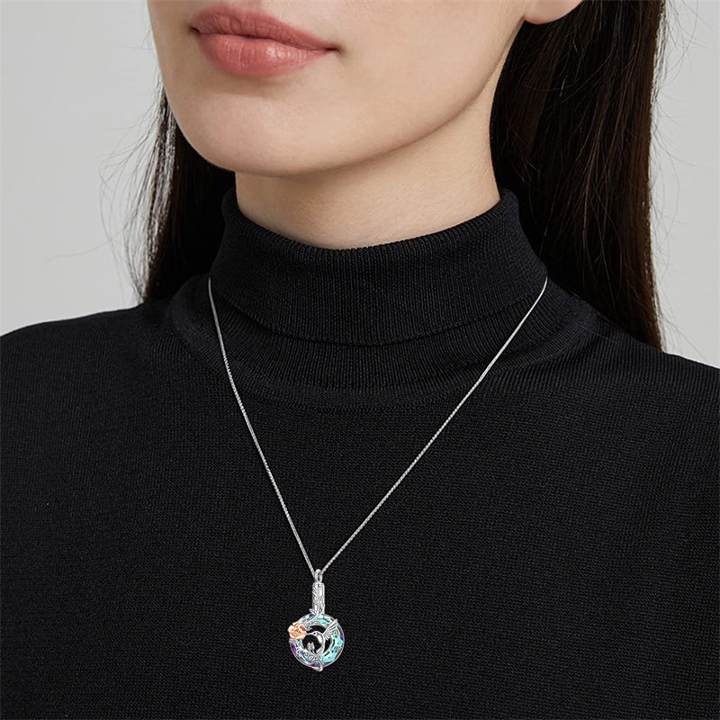 Hummingbird Urn Necklace for Ashes Sterling Silver with Crystal Cremation Jewelry w/Funnel Filler Keepsake Memory Jewelry for Women Girls