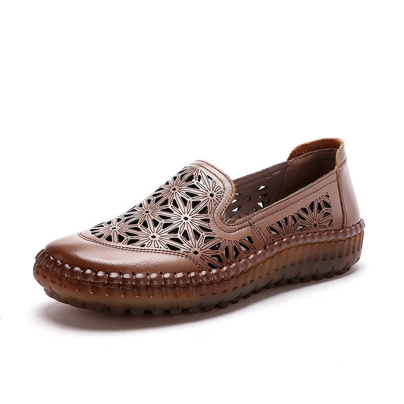 2024 new comfortable soft bottom breathable non-slip engraved retro ladies leather shoes