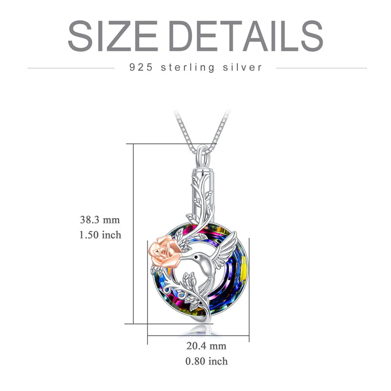 Hummingbird Urn Necklace for Ashes Sterling Silver with Crystal Cremation Jewelry w/Funnel Filler Keepsake Memory Jewelry for Women Girls