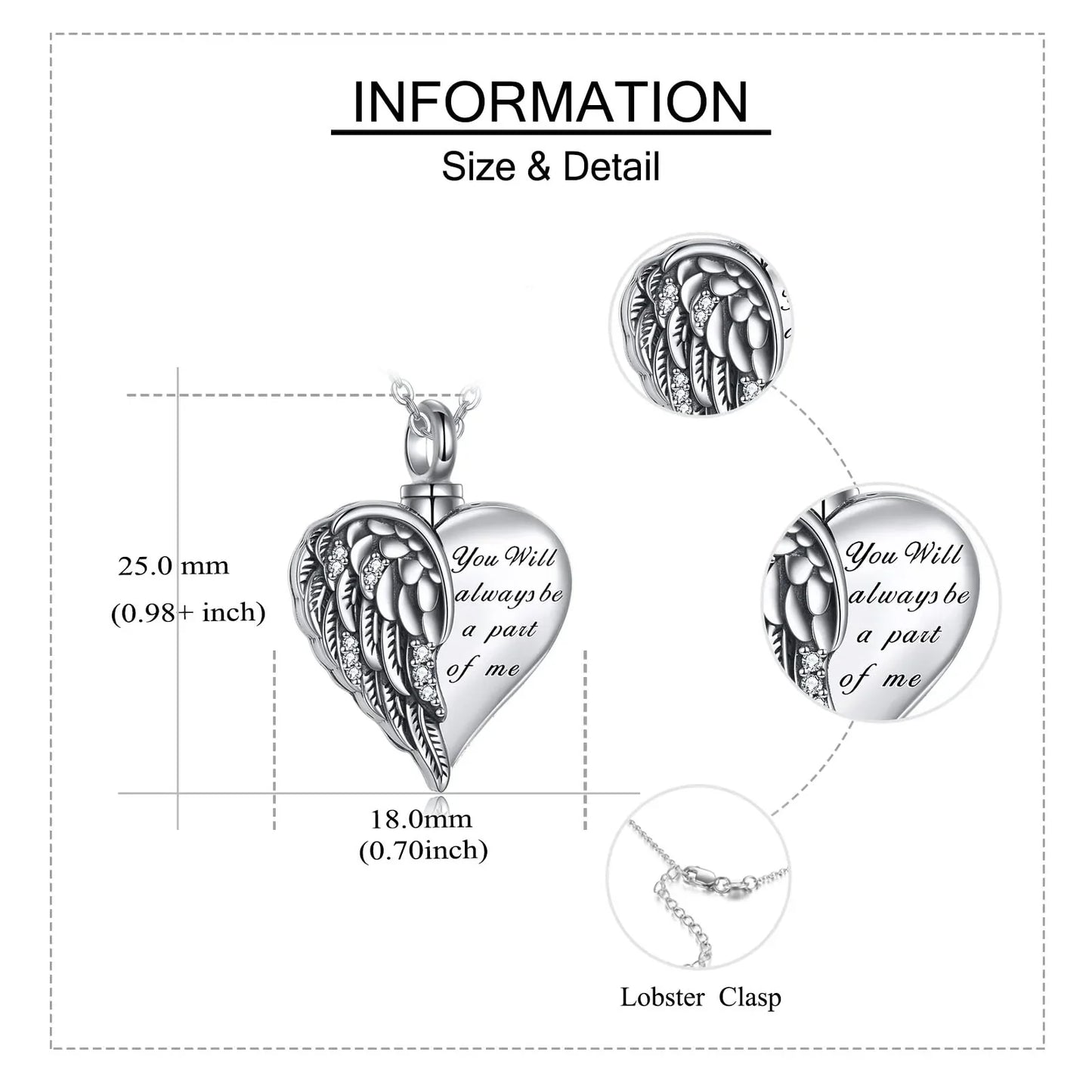 Sterling Silver Guardian Angel Wings Urn Necklaces for Ashes Cremation Memory Jewelry for Women Men