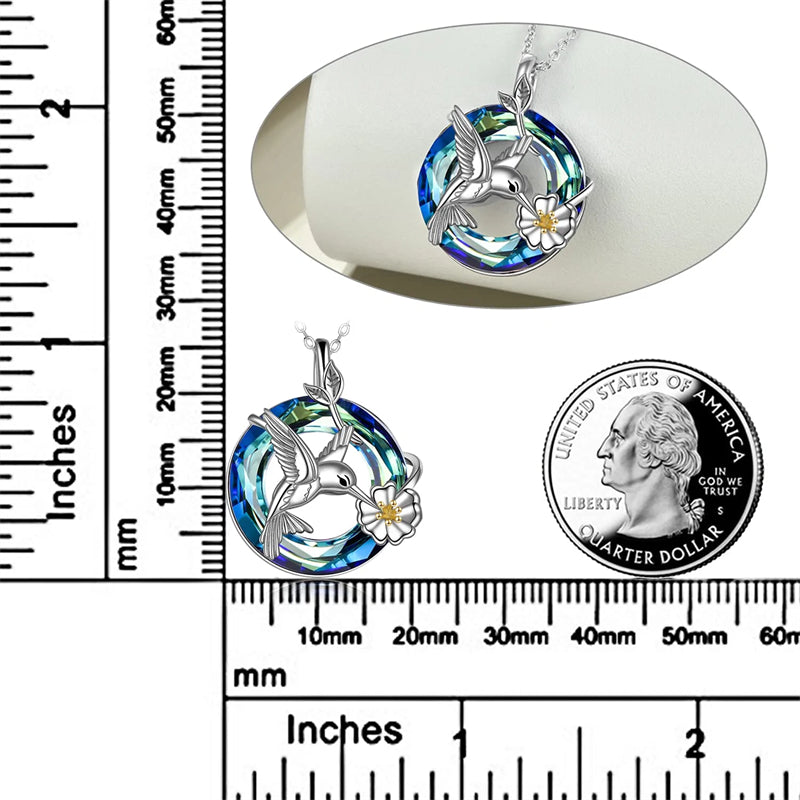 Hummingbird Urn Necklace for Ashes Sterling Silver with Crystal Cremation Jewelry w/Funnel Filler Keepsake Memory Jewelry for Women Girls