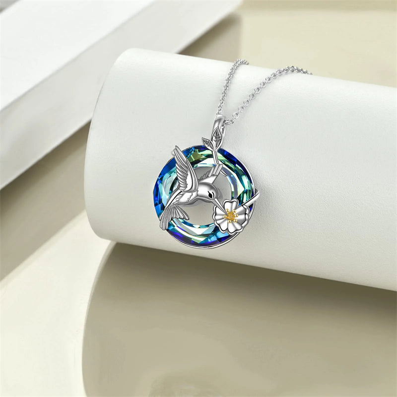Hummingbird Urn Necklace for Ashes Sterling Silver with Crystal Cremation Jewelry w/Funnel Filler Keepsake Memory Jewelry for Women Girls