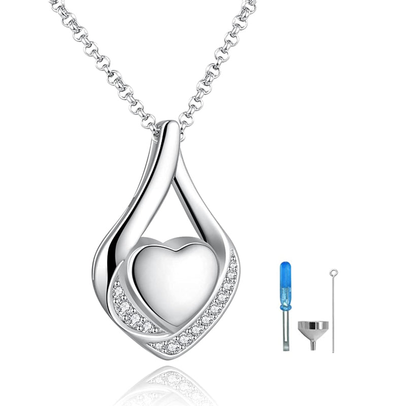 Cremation Jewelry 925 Sterling Silver Teardrop Urn Necklace For Ashes Heart Shape Memorial Keepsake Pendant For Ashes