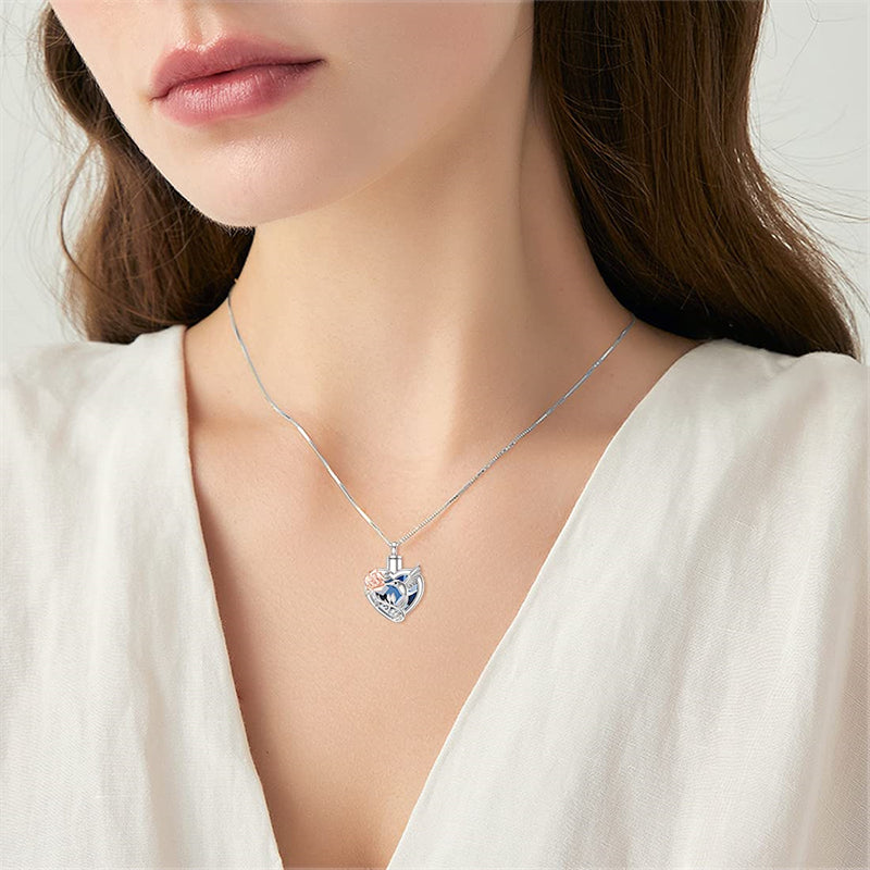Hummingbird Urn Necklace for Ashes Sterling Silver with Crystal Cremation Jewelry w/Funnel Filler Keepsake Memory Jewelry for Women Girls