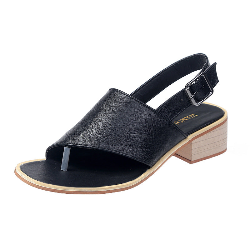 2024 Spring And Summer Leather Casual Shoes And New Belt Buckle Solid Color Plus Size Women's Sandals