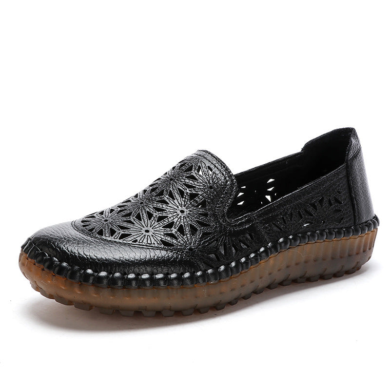 2024 new comfortable soft bottom breathable non-slip engraved retro ladies leather shoes