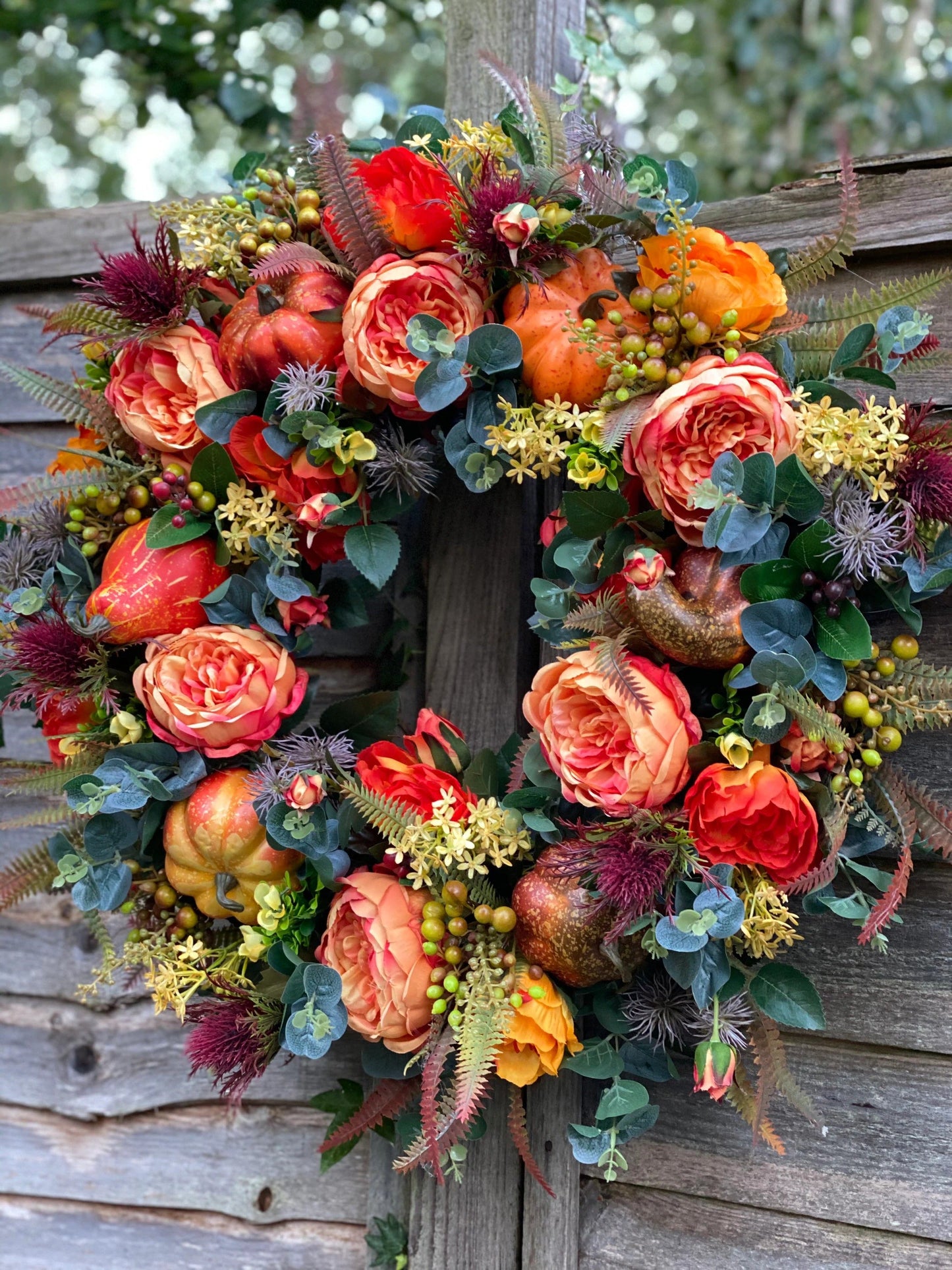 Fall Peony and Pumpkin Wreath - Year Round Wreath