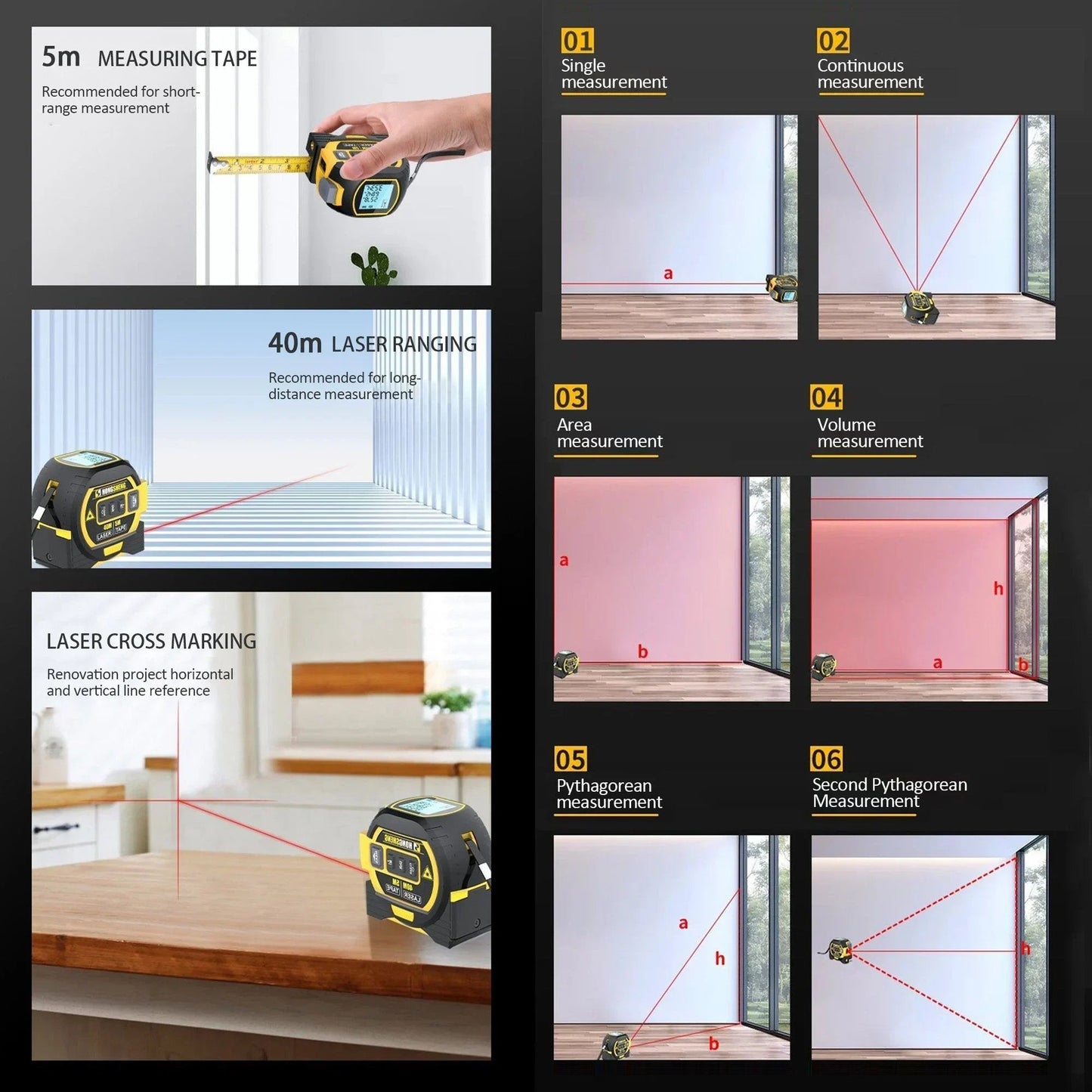 Made in Germany-Measurin Sight 3-In-1 Infrared Laser Tape Measuring