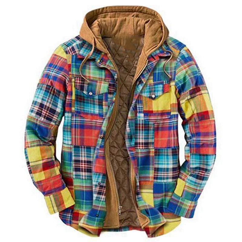 MEN'S CASUAL OUTDOOR THICK PLAID FASHION WIND HOODED