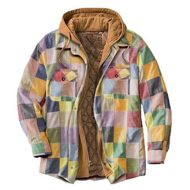MEN'S CASUAL OUTDOOR THICK PLAID FASHION WIND HOODED