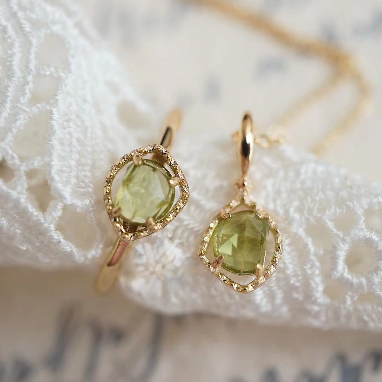 Natural Peridot Irregular Bubble Ring-Anniversary Birthday Gift For Her