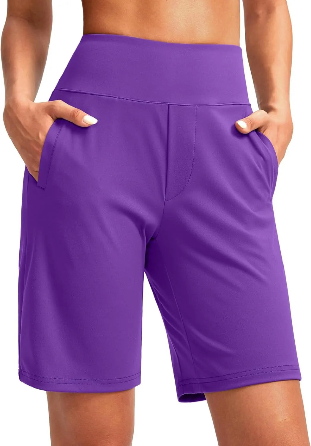 Women's 9-Inch Solid-Color High-Waisted Straight-Leg Shorts