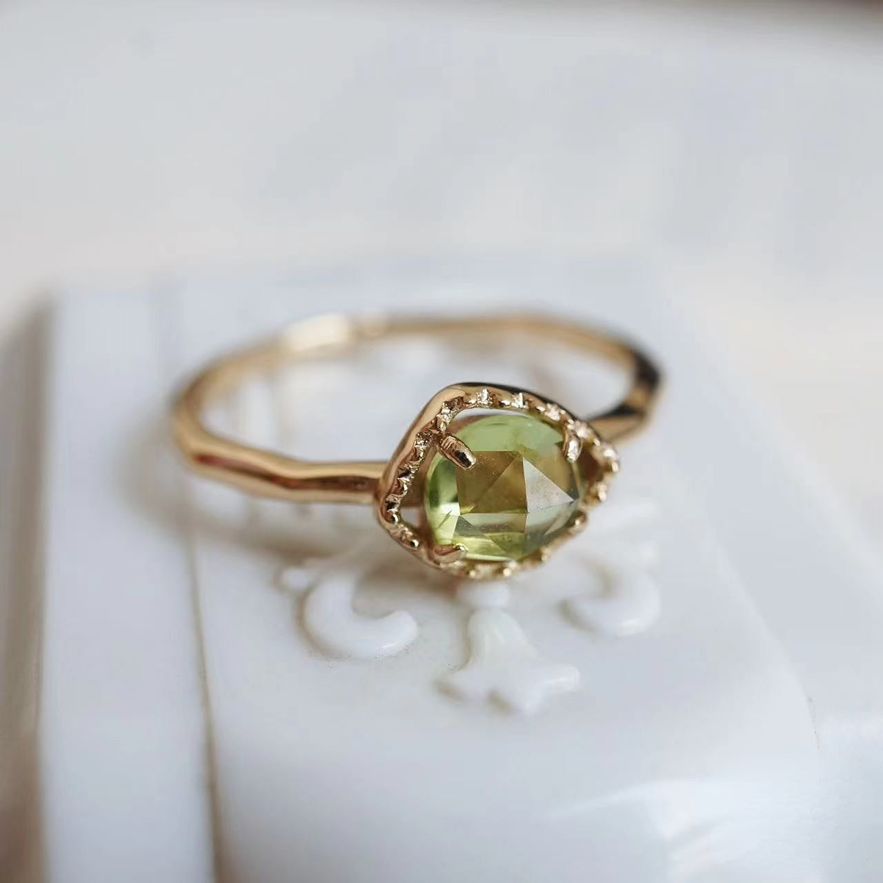 Natural Peridot Irregular Bubble Ring-Anniversary Birthday Gift For Her